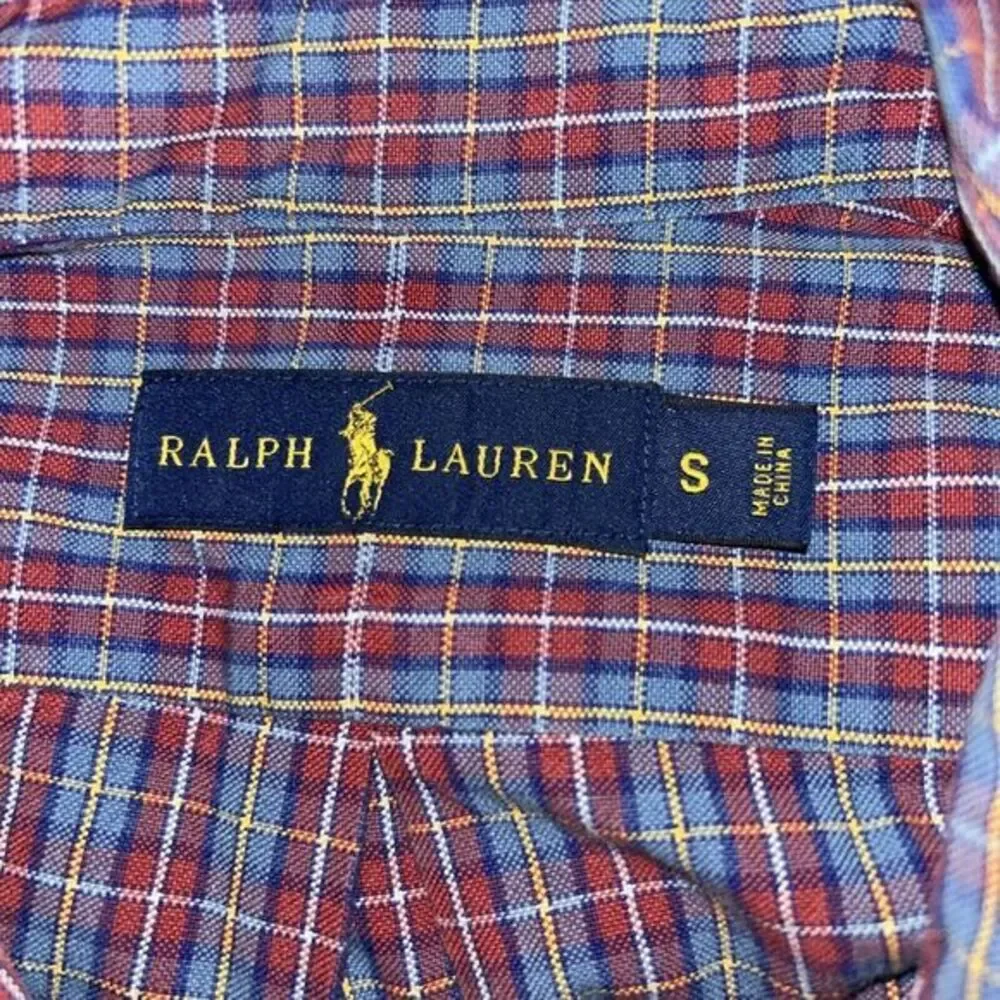 Ralph Lauren Button Down Shirt Adult Small Navy Red Plaid Long Sleeve Men‎